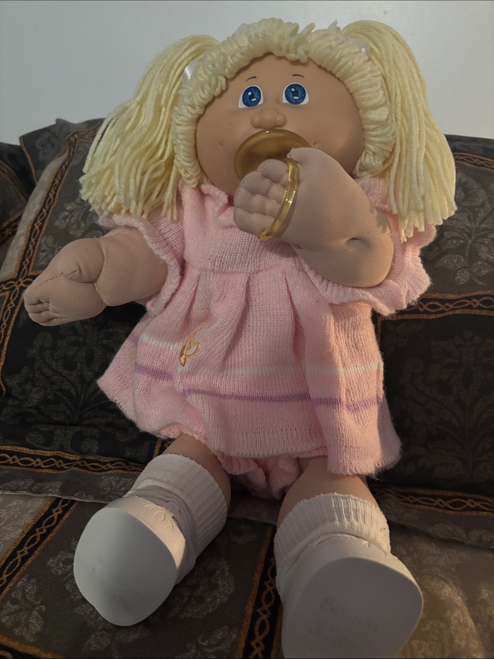 Plush Baby Doll with Pink Knit Dress and Pacifier